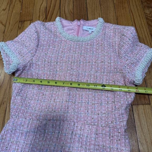 Likely Brie Beaded Tweed Pink Minidress Size 2 - Picture 9 of 9